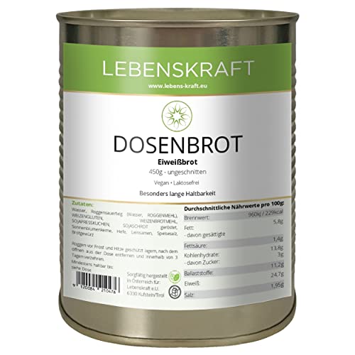 Lebenskraft Dosenbrot, Eiweißbrot, 1 Dose 450g, lang haltbar, vegan, laktosefrei von Lebenskraft