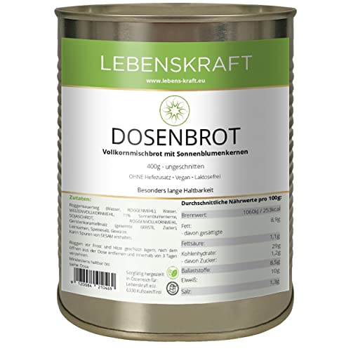 Lebenskraft Dosenbrot, Finnen Körndl Vollkornmischbrot, 1 Dose 400g, lang haltbar, ohne Hefe, vegan, laktosefrei von Lebenskraft