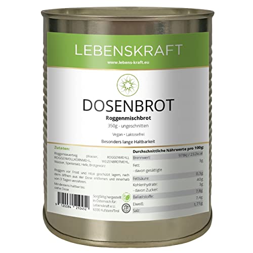 Lebenskraft Dosenbrot, Roggenmischbrot, 1 Dose 350g, lang haltbar, vegan, laktosefrei von Lebenskraft