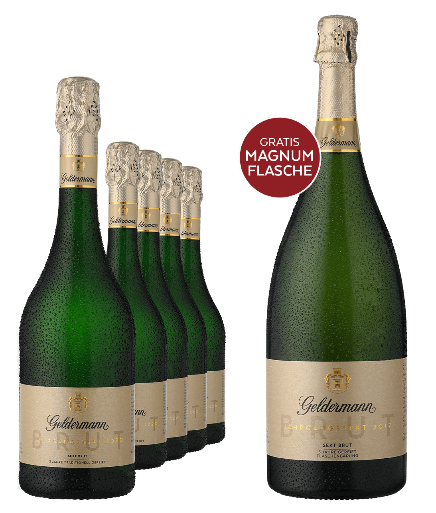 2020 Geldermann Jahrgangssekt Brut im 5er-Vorratspaket + 2017er 1,5l Magnumflasche GRATIS