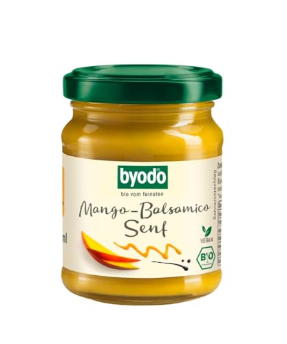 Byodo Bio Mango-Balsamico Senf - 3er Pack (3 x 125 ml) | Fruchtig & Pikant | 100% Bio-Zutaten | Ideal für Grillen, Dressings & Marinaden | Nachhaltig & Lokal Produziert | Hoher Mangoanteil von Byodo