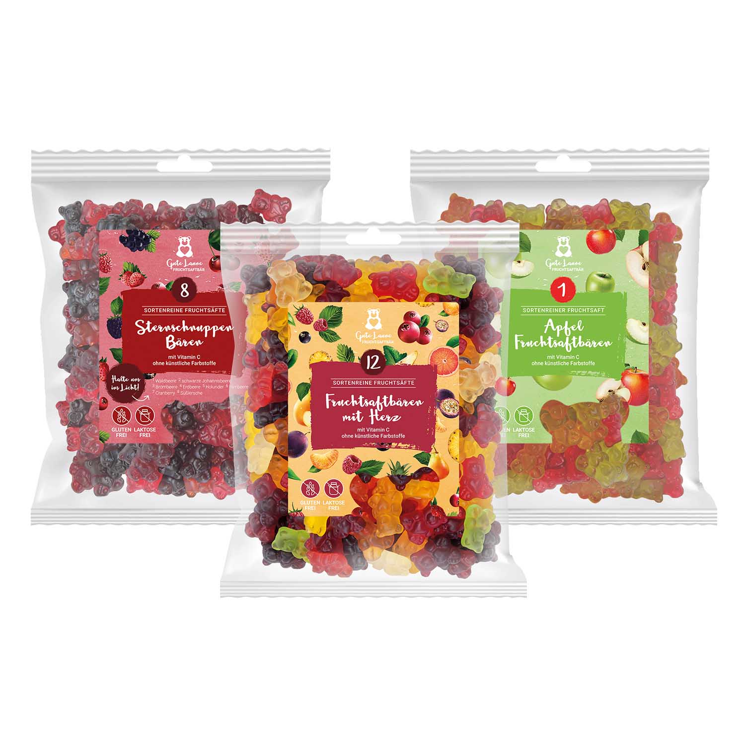 3er-Set XXL-Paket 500g, 3 leckere 500g Fruchtgummi Tüten | Fruchtsaftbären Apfel...