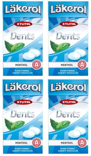 4 Boxen x 36 g der läkerol Dellen Menthol – Zuckerfrei – Xylitol – Pastillen Lutschtabletten Dragees Drops Candy Sweets (Schweden)