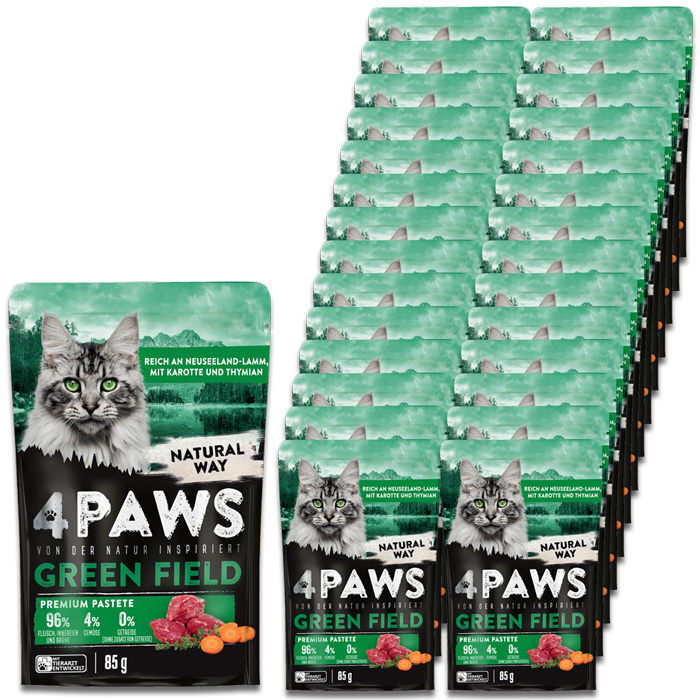 4Paws Green Field Premium Pastete Neuseelandlamm, Karotte & Thymian 24x85G