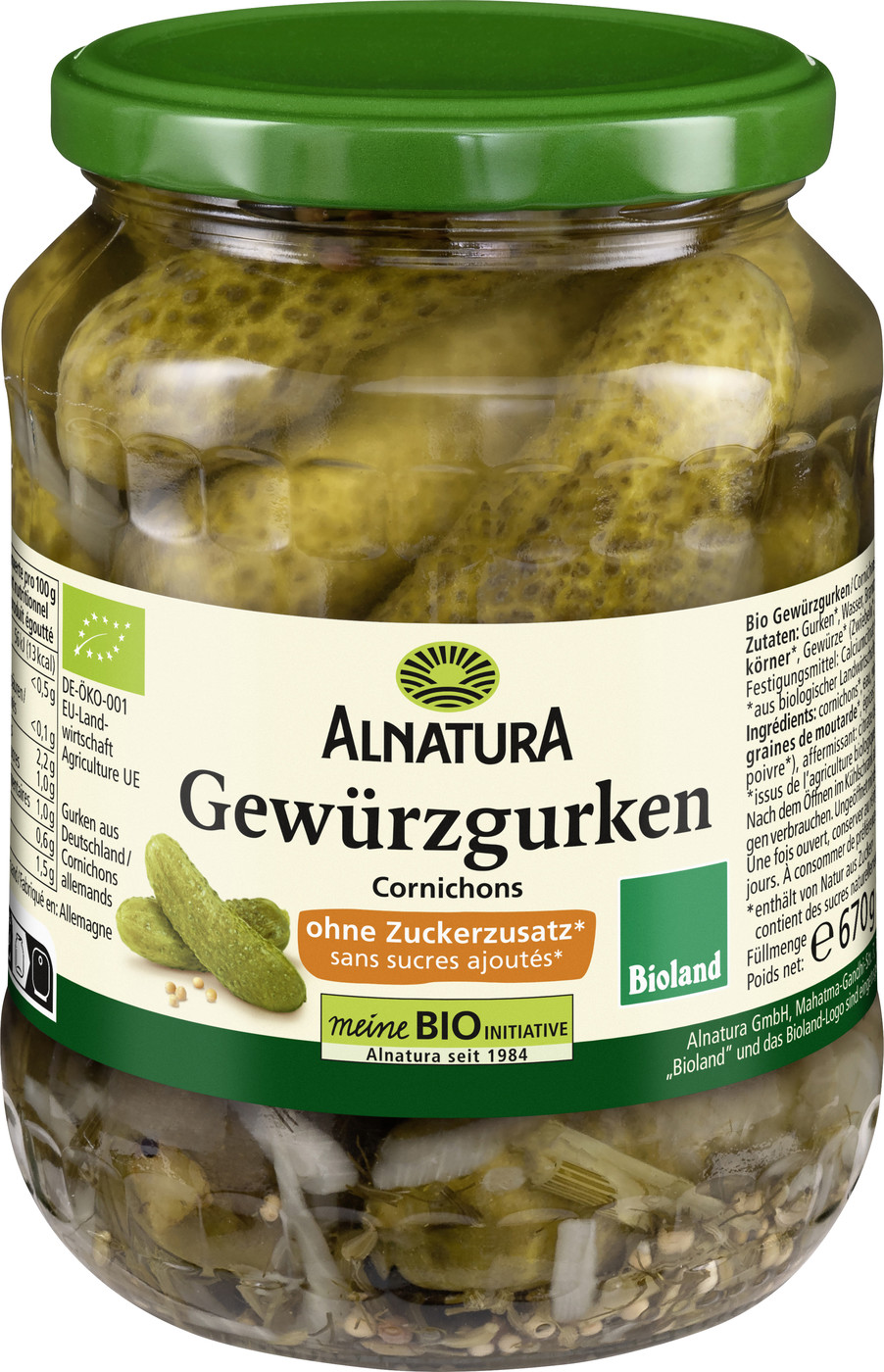 Alnatura Bio Gewürzgurken ohne Zuckerzusatz 670G