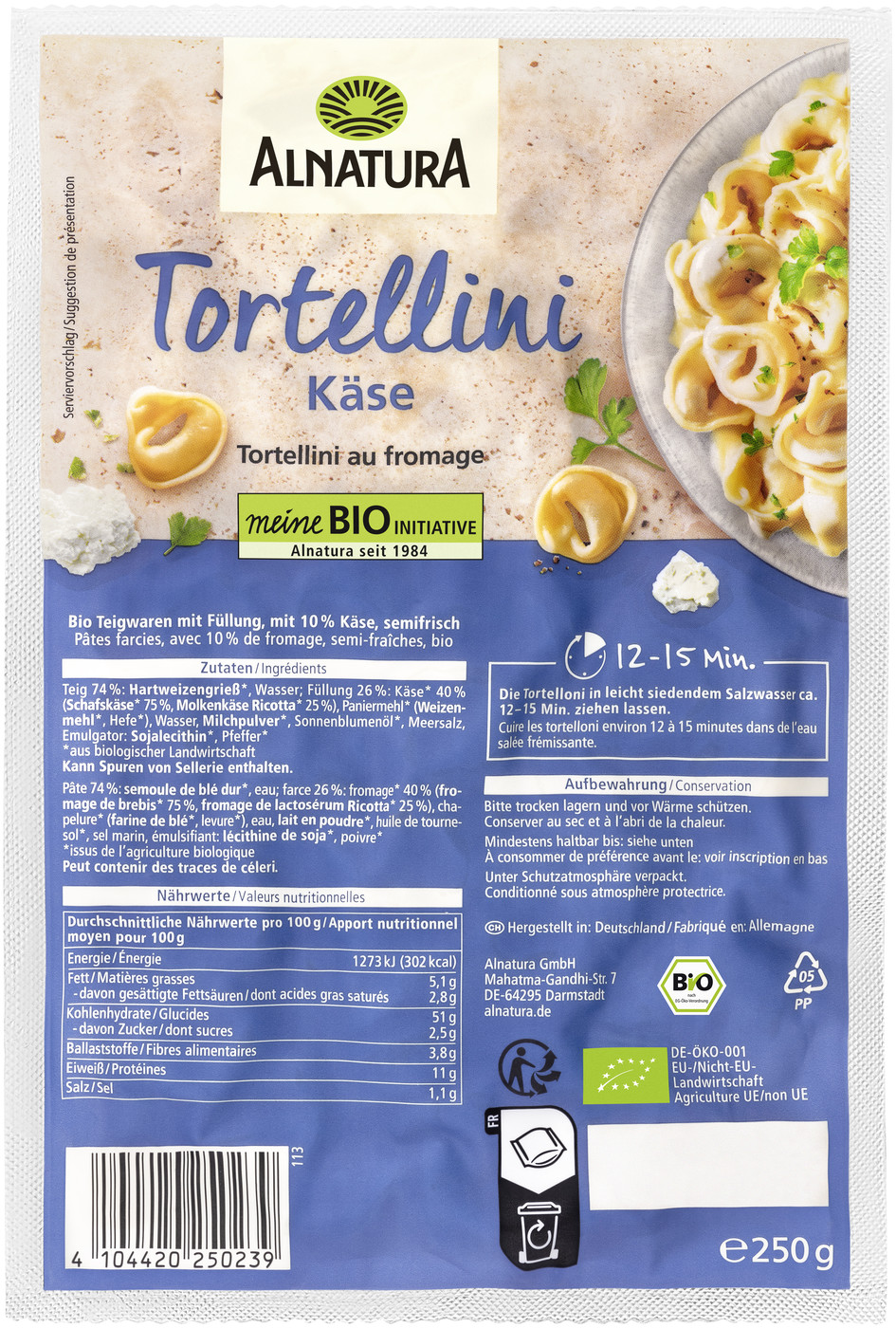 Alnatura Bio Tortellini Käse 250G