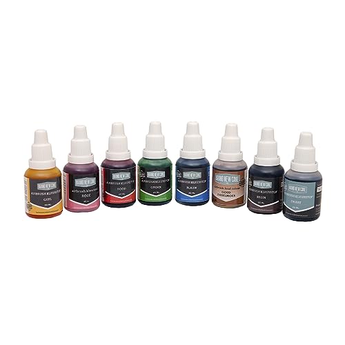 BrandNewCake® Airbrush Lebensmittelfarben Set - 8x20ml - Essbare Farben für Kuchen und Torten - Perfekt für Tortendekoration von Brand New Cake