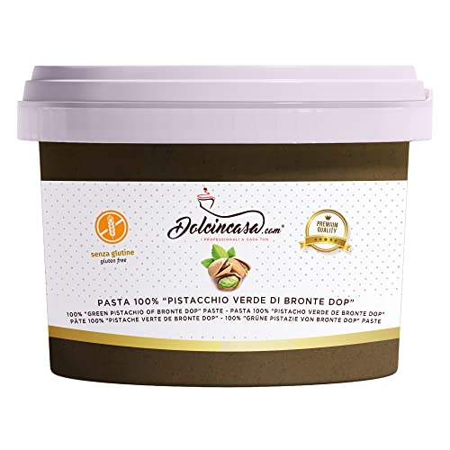 Dolcincasa-com Pistazienpaste 100% reine natürliche Bronte ohne Farbstoff schmilzt Eiskrem Gebäck für Konditorei Ausgezeichnetes Aroma Streichfähig Dunkelgrün Glutenfrei 200gr von Dolcincasa.com