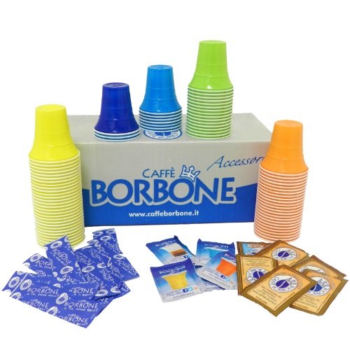 Caffè Borbone - Kit - 300 Kit Zubehör für Getränke -300 kaffee-bechern, 300 zucker, 300 rührstäben von Caffè Borbone