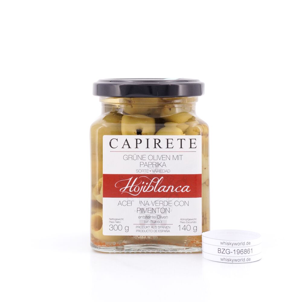 Capirete Hojiblanca grüne Oliven mit Paprika 300g 140 g