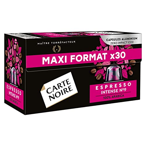 Carte Noire, Espresso Intense, Nespresso kompatible Aluminiumkapseln, 1er Pack mit 30 Kaffeekapseln, 100% Arabica, getrocknete Früchte und Schokoladennoten, Intensität 9/10, reichhaltiger und dauerhafter Geschmack von Carte Noire