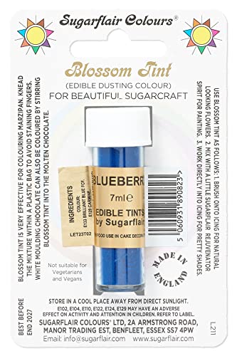 Sugarflair Blossom Tint Dusting Lebensmittelfarbe Pulver Blaubeere - Lebensmittel Farbe Pulver zur Dekorationen Farbzuckerpaste, Fondant, Zuckerguss, Schokolade, Buttercreme, Macarons - 7ml von Sugarflair Colours