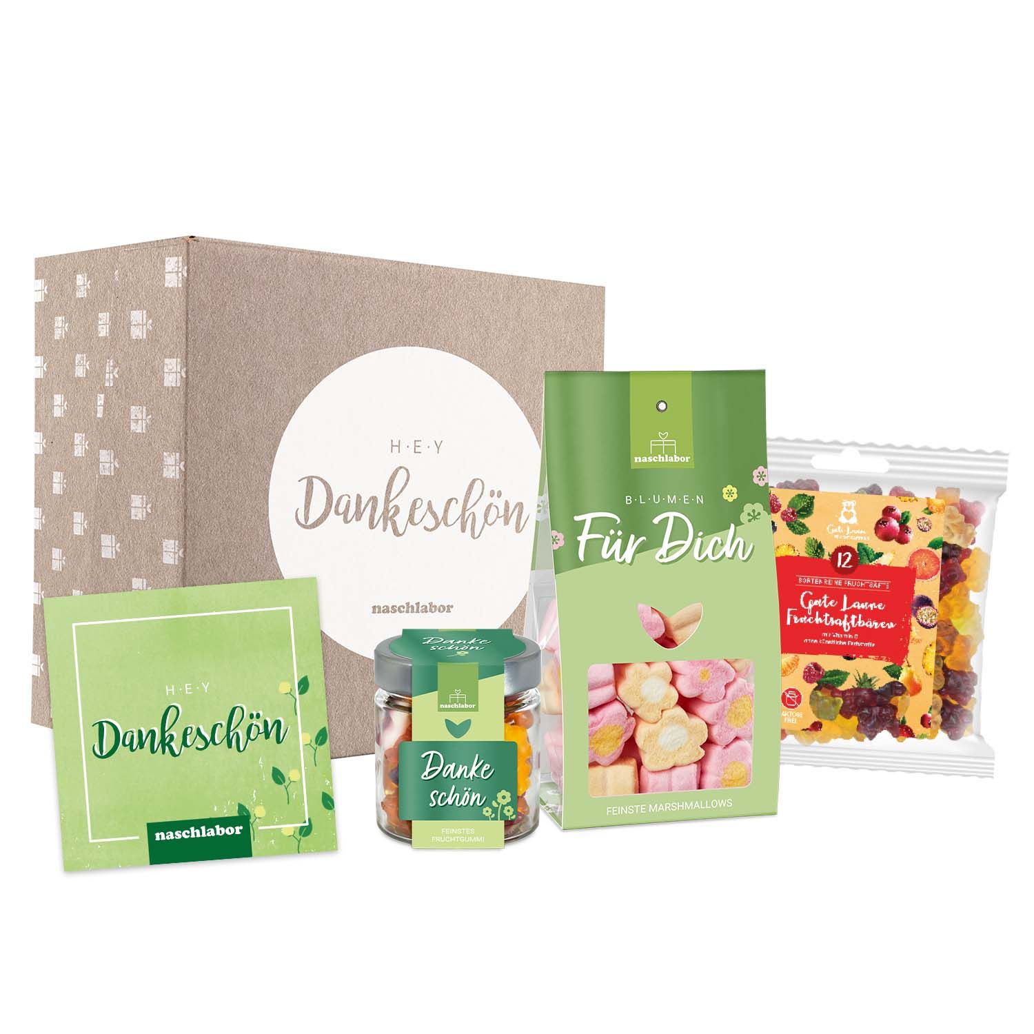 Dankeschön Geschenkbox mit Danke Fruchtgummi Mix (inklusive Standardkarte + Einz...