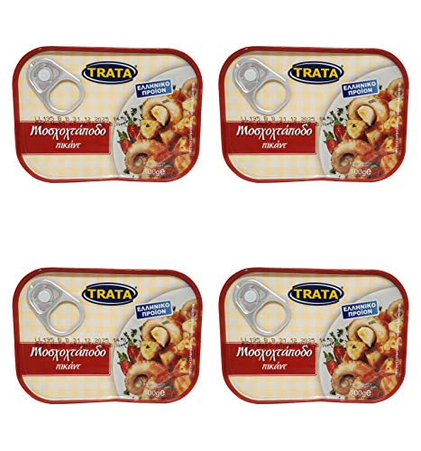 Trata Griechischer Moschuskrake in pikanter Sauce Nettogewicht 400 g (Packung mit 4 leicht zu öffnenden Dosen à 100 g) von Trata