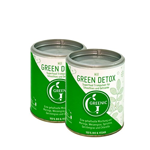 Doppelpack Greenic Green Detox Superfood Trinkpulver, 2er Pack (2 x 90 g) von Greenic