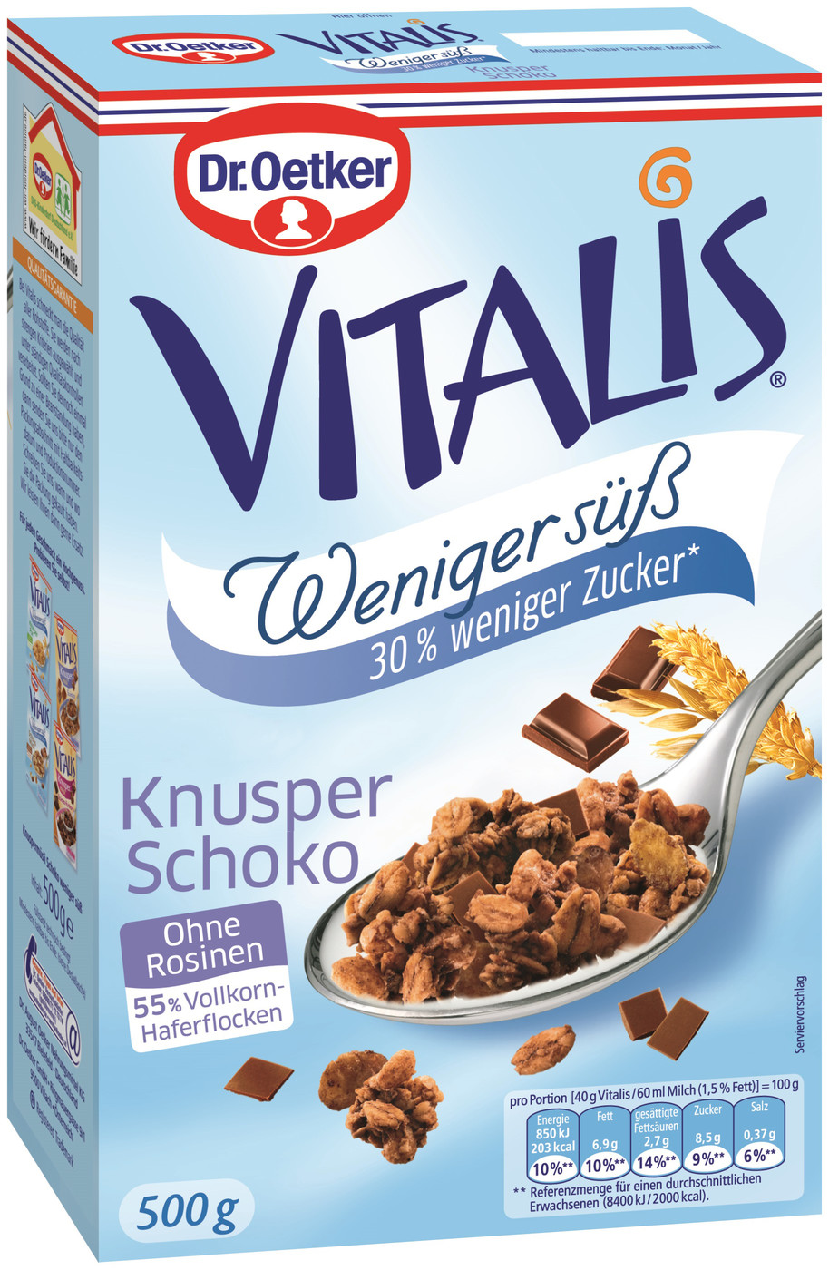 Dr.Oetker Vitalis Knusper Schoko Müsli weniger süß 500G