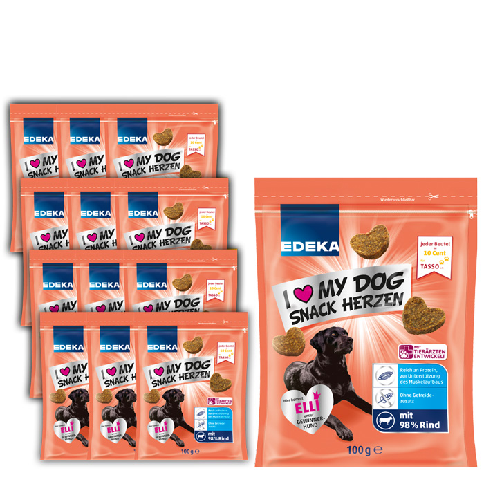 EDEKA I Love My Dog Snack Herzen 12x100G