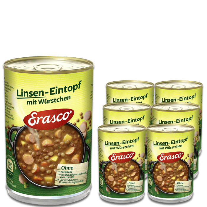 Erasco Linsen-Eintopf mit Würstchen 1 Portion 6x400G