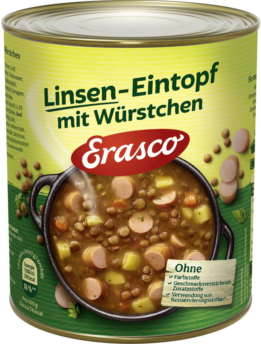 Erasco Linsen-Eintopf mit Würstchen 800G