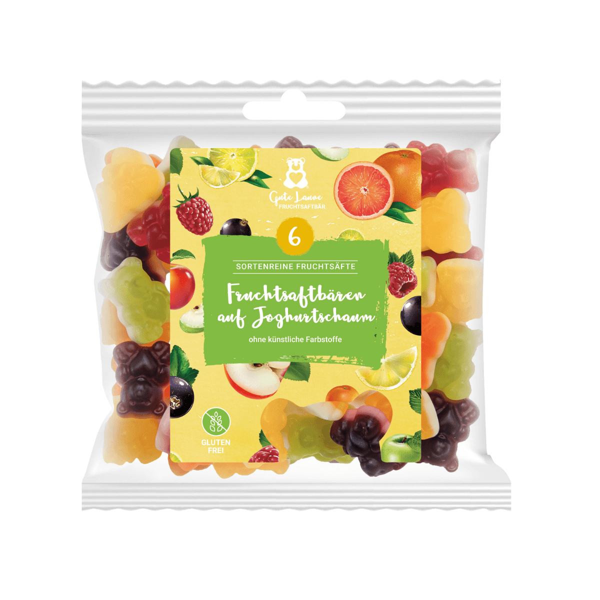 Fruchtgummis Fruchtsaftbären auf Joghurtschaum