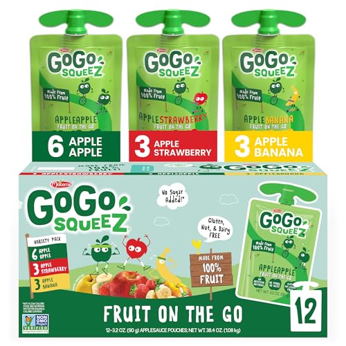 GoGo squeeZ Variety Pack - Apple/Banana/Strawberry - 3.2oz, 12 pk (Case of 6)