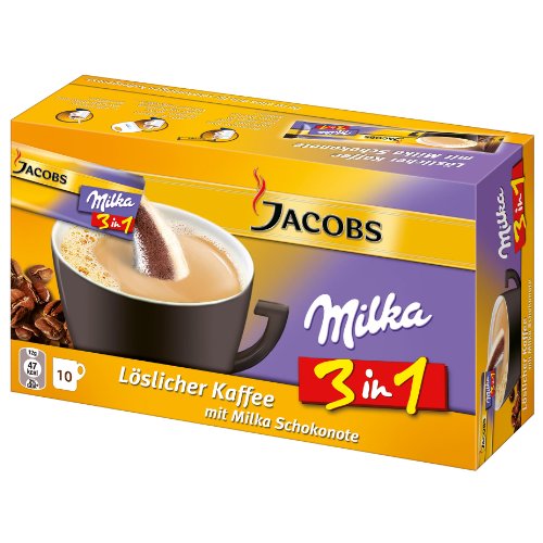 Jacobs 3in1 Milka löslicher Kaffee, Instantkaffee, 10 Becherportionen von Milka