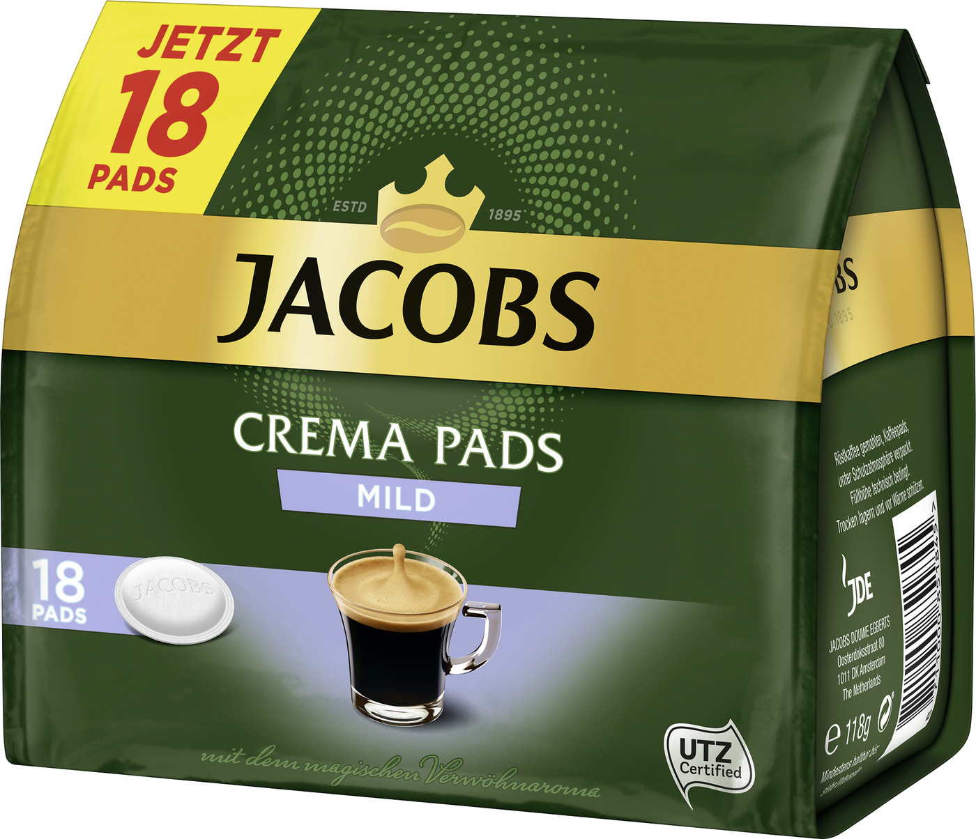 Jacobs Kaffeepads mild 18ST 118G