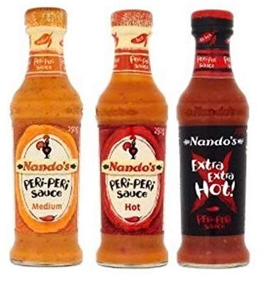 Kochen Marvellous nandos Peri Peri Saucen 125 ml – Medium, Hot und extra Hot Sauce. von Nando's