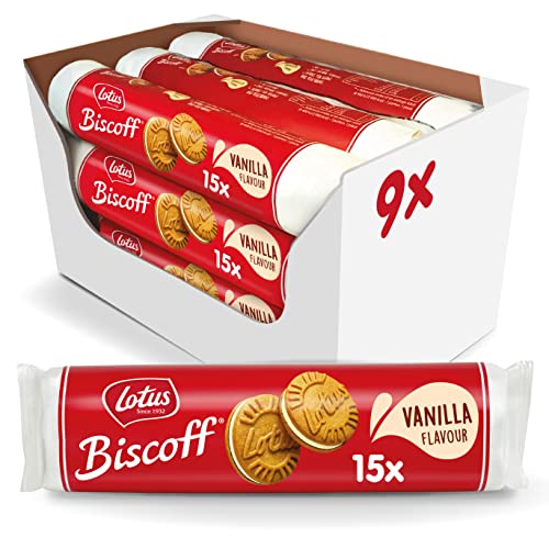 Lotus Biscoff Sandwich Biscuits Vanilla Cream – Spekuloos-Geschmack (150 g x 9 Packungen) von Biscoff