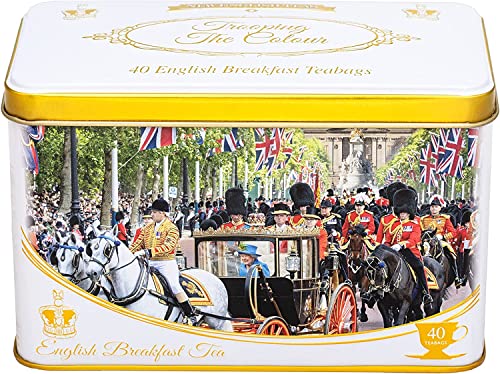 New English Teas Trooping The Color Teedose mit 40 englischen Frühstücksbeuteln - Queen Elizabeth II von New English Teas