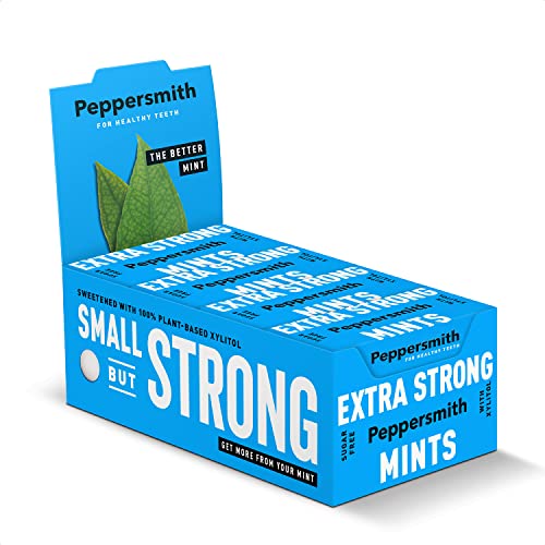 Peppersmith Extra starker Eukalyptus 100% Xylitol gesüßt Multipack Minze, zuckerfrei und gut für die Zähne – 24 x 15g Packungen von Peppersmith