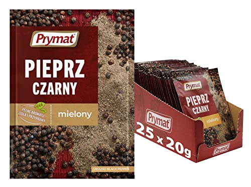 Prymat Schwarzer Pfeffer (gemahlen), für natürlichen heißen Geschmack und Gewürze, 20 g, 25 Stück von Prymat