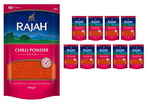 Rajah Spices Chili-Pulver | Lal Mirch Pulver | Mirch Pulver | Chili | Red Chili Pulver | Hot Chili Pulver | (10 x 100g) von Rajah