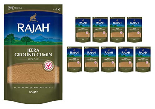 Rajah Spices Jeera gemahlener Kreuzkümmel | Jeera | Kreuzkümmelpulver | Jiru | Jira | (100 g (10 Stück) von Rajah