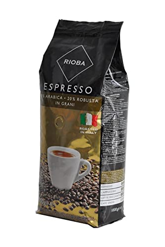 Rioba Gold Grani Espresso, gerösteter Kaffee, ganze Bohnen, 80% Arabica & 20% Robusta, 1000g von Rioba