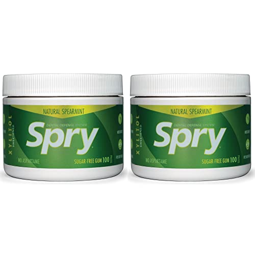 Spry Fresh Natural Xylitol Kaugummi – Zahnpflege Kaugummi ohne Aspartam, Zuckerfrei, Non-GMO, Glutenfrei (Spearmint, 100 Stück – 2 Packung) von Spry