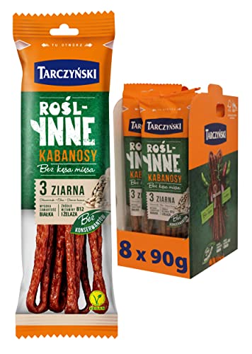 Tarczyński Vegane Kabanos Wurst 90g (8 Stück) - 27g Protein - glutenfrei - Snack auf pflanzlicher Basis - Multipack von Tarczyński