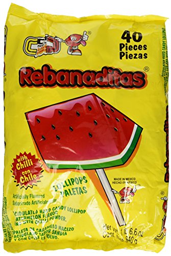 Vero Rebanaditas Paletas Sabor Sandia Hard Candy Chili Covered Lollipops 40 pcs by N/A