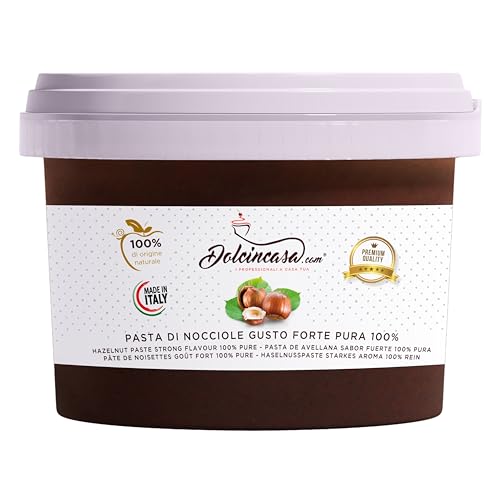 Dolcincasa-com Reine Haselnusspaste 100 % rein Streichfähig Schmelzt Starker Geschmack für alle Verwendungen in der Konditorei Eis Creme Ganache Glutenfrei Dekorationen Füllung 500 Gramm von Dolcincasa.com