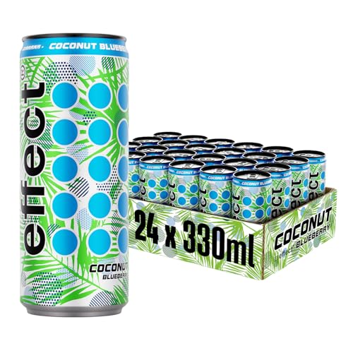 effect Energy Drink COCONUT BLUEBERRY – Tray mit 24 x 330 ml Energy Dosen Einweg, Koffeinhaltiges Erfrischungsgetränk mit B-Vitaminen – tropischer & frischer Kokosnuss-Blaubeere Geschmack, vegan von Effect