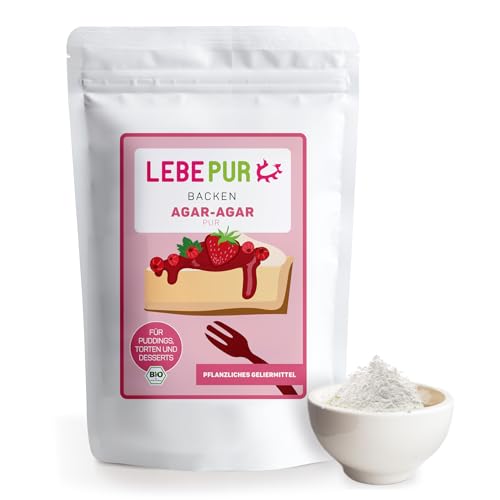 Lebepur BIO Agar Agar 200g - Natürliches, veganes Geliermittel, Verdickungsmittel - Vegane Alternative zur tierischen Gelatine - Für Desserts, zum Backen - in Rohkostqualität, ohne Zusatzstoffe von Lebepur