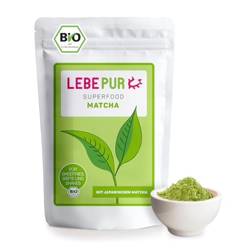 Lebepur BIO Matcha Pulver 100g - Premium-Qualität aus Japan ohne Zusätze - 100% reines Grünteepulver für Matcha Latte, Matcha Tee, Green Tea, Smoothie, Matcha Slim - japanischer grüner Tee von Lebepur