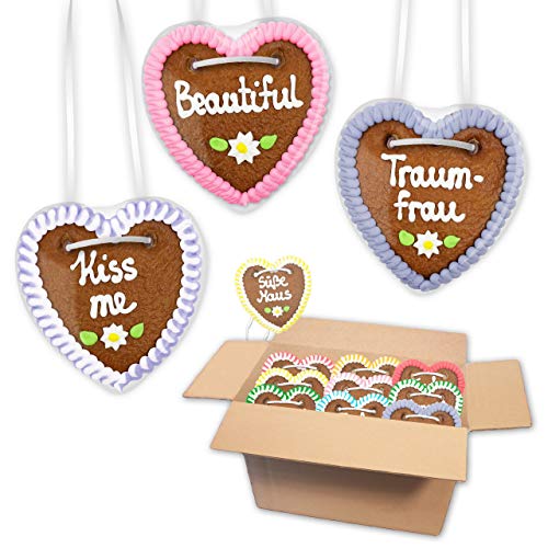 100x Lebkuchen Herzen Mischkarton - Party & Frauen Sprüche 10cm - Frisch & Saftig! Lebkuchenherz Motto Party Mitgebsel LEBKUCHEN WELT von Lebkuchenwelt