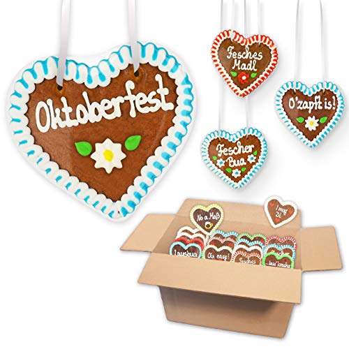 10x Lebkuchen Herzen Mischkarton - Oktoberfest Sprüche 12cm - Premium Qualität Frisch & Saftig! Lebkuchenherz Wiesn Motto Party LEBKUCHEN WELT von Lebkuchenwelt