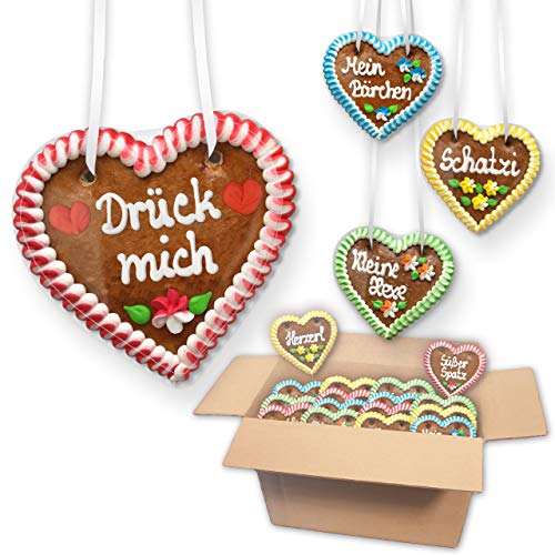 140 x Lebkuchen Herzen Mischkarton Klassische Jahrmarkt Sprüche 12cm Premium Qualität - Frisch & Saftig! Lebkuchenherz Volksfest Rummel Kirmes LEBKUCHEN WELT von Lebkuchenwelt