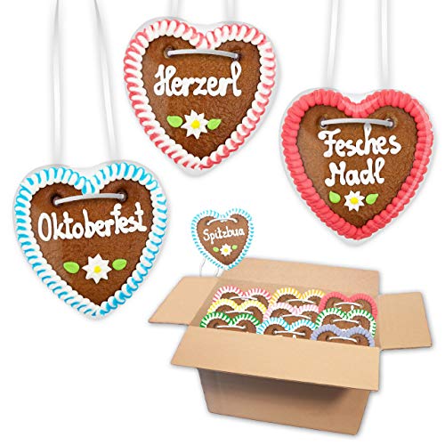 140x Lebkuchen Herzen Mischkarton - Bayerische Sprüche 10cm - Frisch & Saftig! Lebkuchenherz Mottoparty Bayrisch LEBKUCHEN WELT von Lebkuchenwelt