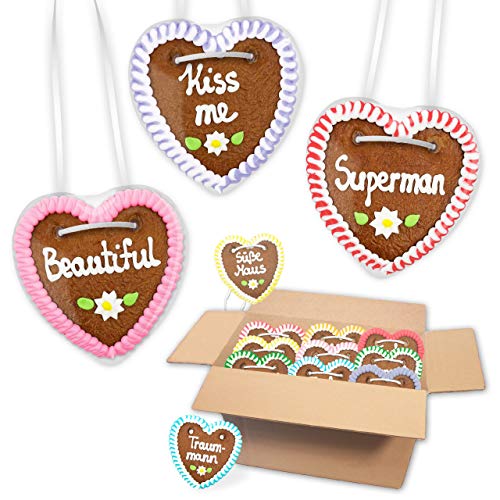 1x Lebkuchen Herz - zufällige Party Sprüche 10cm - Frisch & Saftig! Lebkuchenherz Gastgeschenk LEBKUCHEN WELT von Lebkuchenwelt