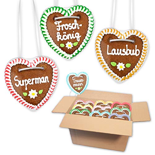 1x Lebkuchen Herzen Mischkarton - Party& Männer Sprüche 10cm - Frisch & Saftig! Lebkuchenherz Motto Party LEBKUCHEN WELT von Lebkuchenwelt