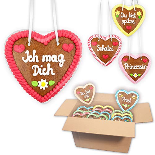 20x Lebkuchen Herzen je Mischkarton - Klassische Jahrmarkt Sprüche 14cm - Premium Qualität Frisch & Saftig Lebkuchenherz Volksfest Rummel Kirwa Sprüche LEBKUCHEN WELT von Lebkuchenwelt