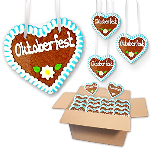 25 Stück Lebkuchenherzen Oktoberfest Sprüche 10cm groß, Backfrische Premium Qualität Oktoberfestherzen Lebkuchen Herzen Lebkuchenwelt von Lebkuchenwelt